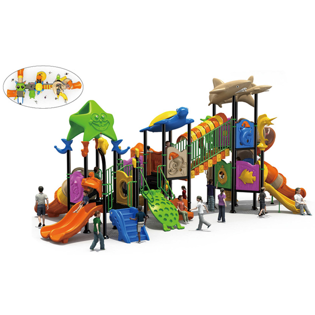 Marine Animal Outdoor Playground with Multi-slides And Net Tunnel (HLD-01601)