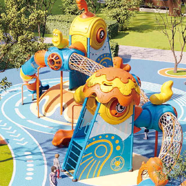 One Layer Red chicken Outdoor Playground with Multi-slides And Net Tunnel (HLD- 00401)