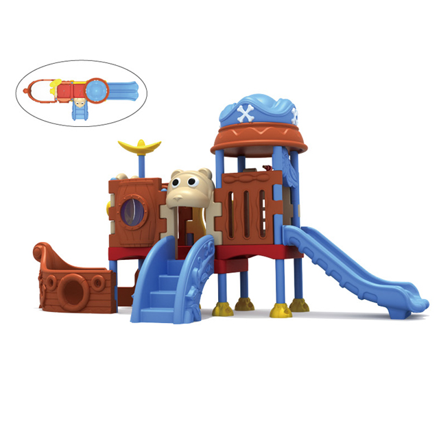 Pirate Ship Outdoor Playground with Multi-slides And Net Tunnel (HLD-02001)