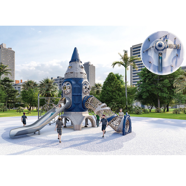 UFO Space Style Outdoor Playground with Multi-slides And Net Tunnel (HLD- 00801)-(HLD-00902)