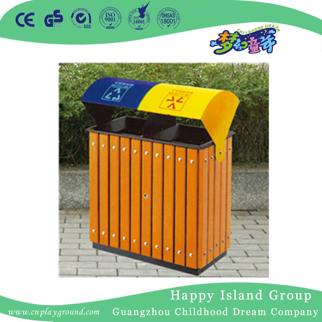 Outdoor Double Wooden Trash Can With Roof (HHK-15101)