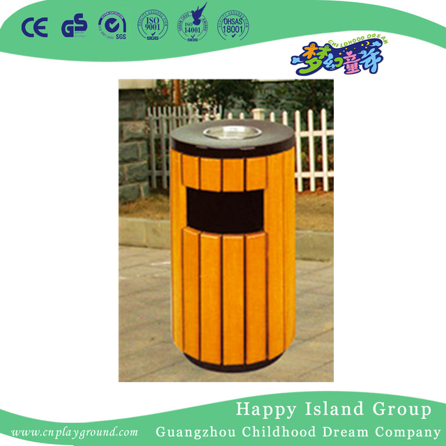 Outdoor Community Round Wooden Trash Can (HHK-15002)