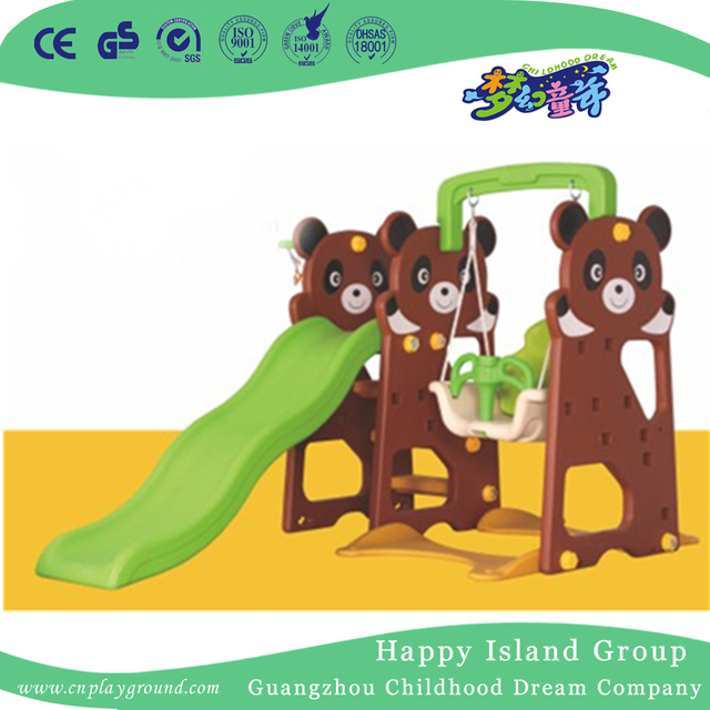 School Children Play Plastic Bear Small Slide With Swing (ML-2014606)