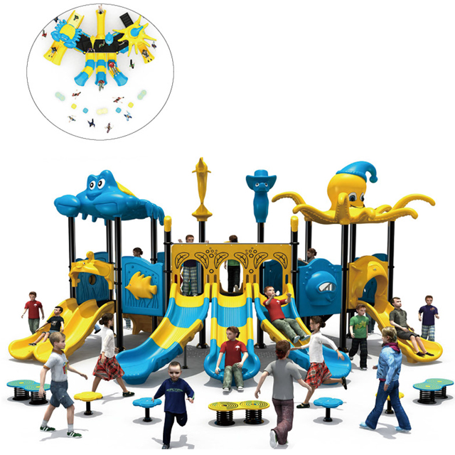 Marine Animal Outdoor Playground with Multi-slides And Net Tunnel (HLD-01601)