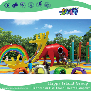 Outdoor Amusement Park Children Bright Red Deer Shape Slide Animal Playground (HHK-3601)