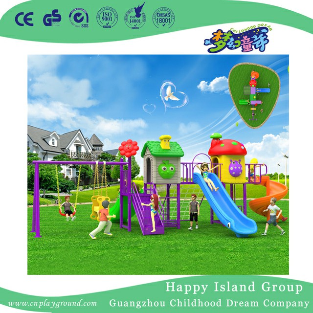 High Quality Kindergarten Purple Plastic Slide And Swing Combination Set (BBE-A41)