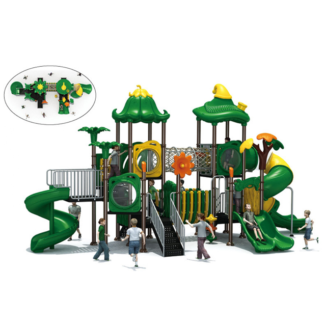 Two Layer Green Vegetable Outdoor Playground with Multi-slides And Net Tunnel (HLD- 01201)