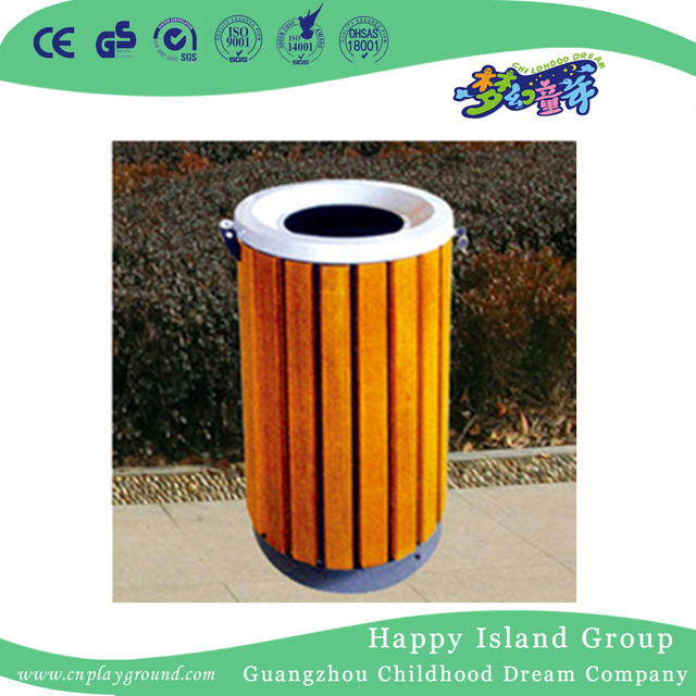 Outdoor Community Round Wooden Trash Can (HHK-15002)