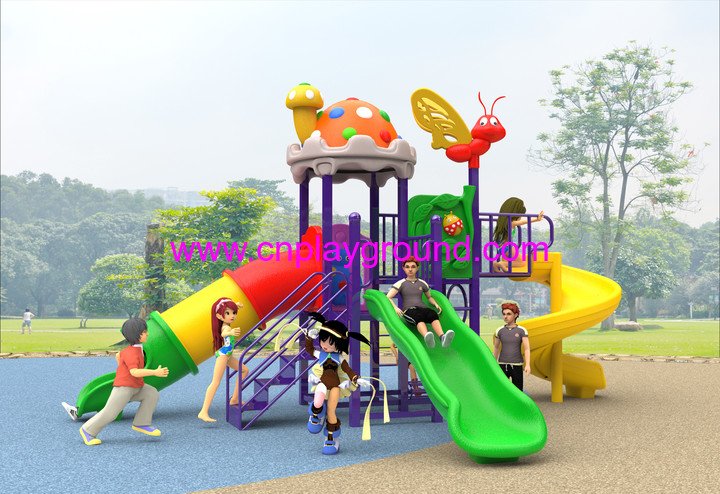2018 New Design Outdoor Children Mushroom House with Butterfly Slide Playground Equipment (H17-A2)