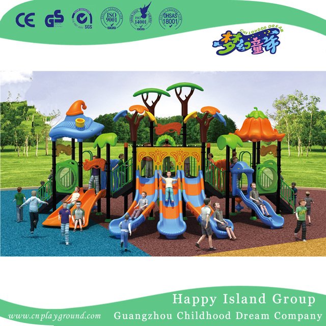 Outdoor Small Brown Vegetable Roof Children Slide Playground with Swing Equipment (HG-9502)