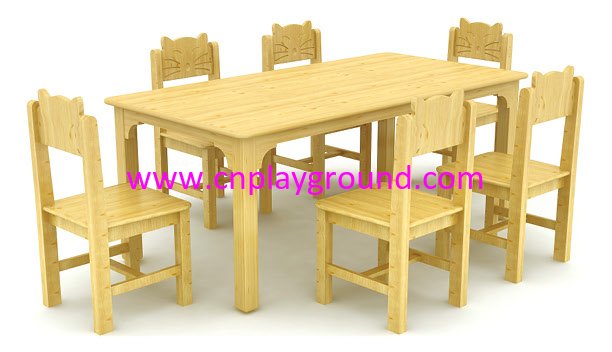 Shcool Rustic Wooden Rectangle Table And Chairs Furniture