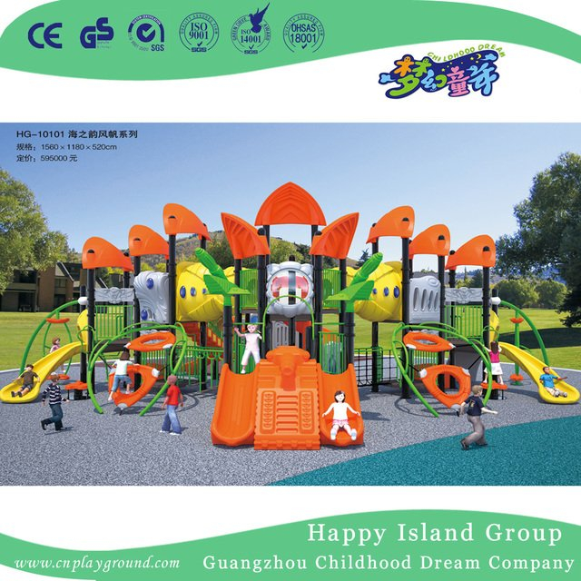Middle Sea Breeze Galvanized Steel Children Playground with Double Layer Cylindrical Slide (HG-10002)