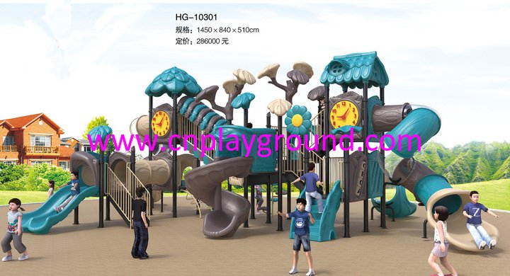 Outdoor Large Tree House Galvanized Steel Playground Equipment for Children with Clock Decoration (HG-10301)