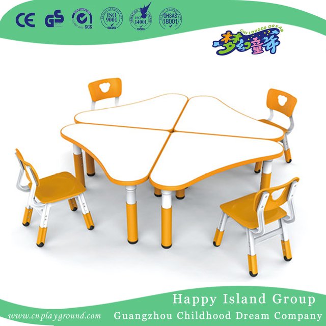 Kindergarten Wooden Wavy Red Edge Toddler Table for Six (HG-5002)