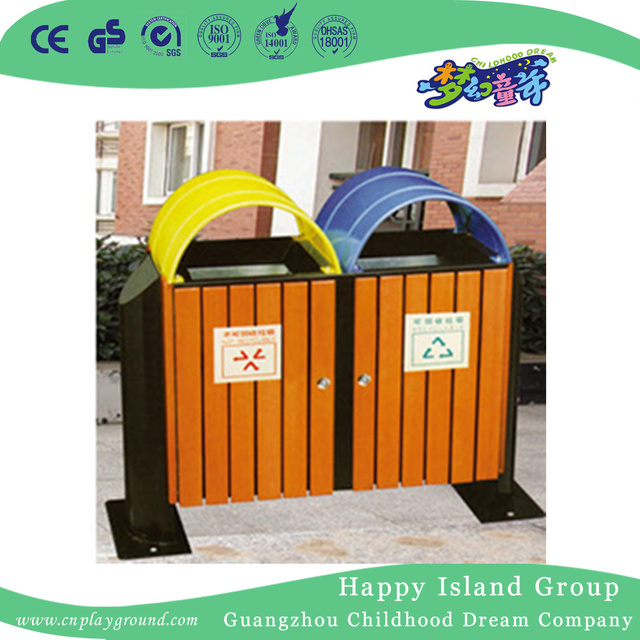Hot Sale Park Double Wooden Trash Can With Roof (HHK-15102)