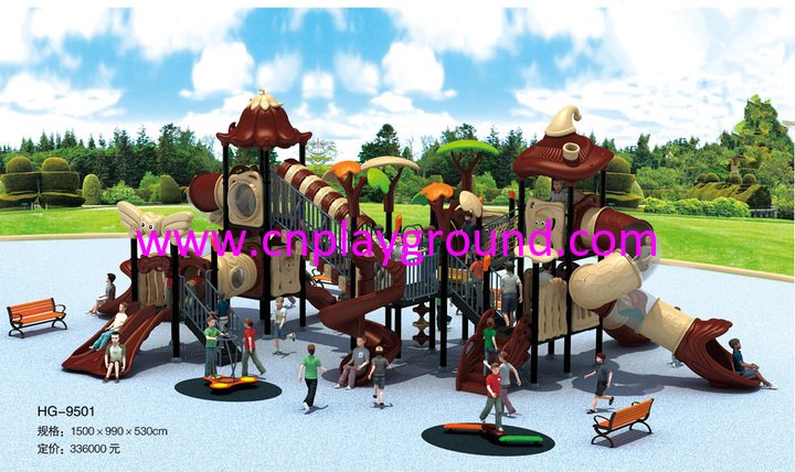 Outdoor New Brown Vegetable Roof Children Combination Slide Playground Equipment (HG-9501)