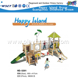 Outdoor Children Wooden Material Playground with Slide Equipment (HD-5201)