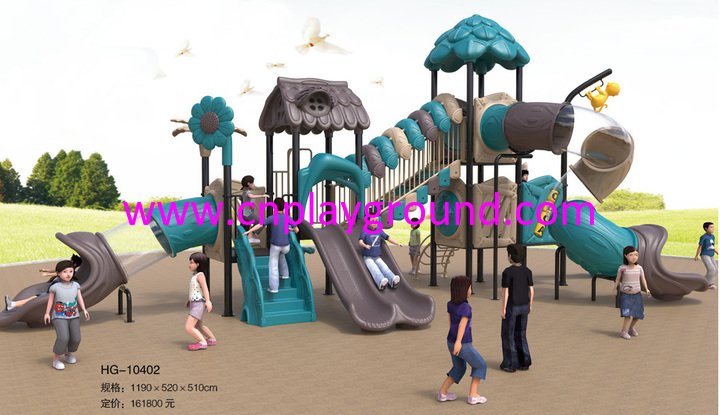 Outdoor Leaves Roof Tree House Galvanized Steel Playground Set with Children Slide (HG-10402)
