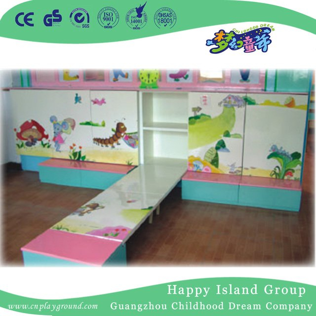 Kindergarten Kids Wooden Extensible School Bed on Wall with Cabinet (HG-6403)