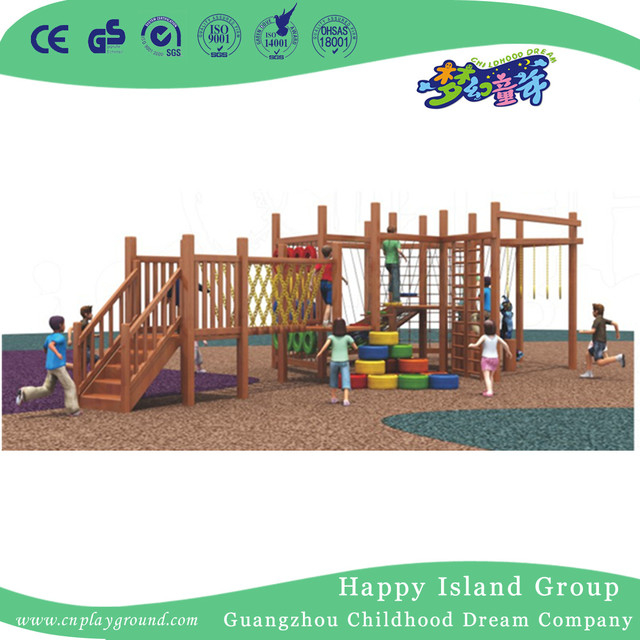 Outdoor Large Wooden Climbing Playground With Stainless Slide (HHK-1801)