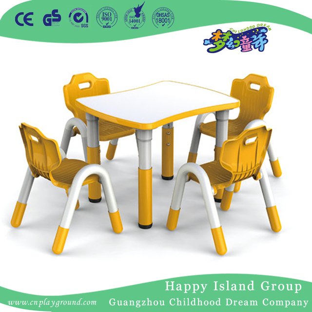 School Luxury Children Wood Curved Table With Orange Edge (HG-4905)