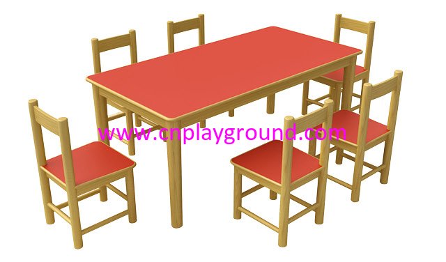 School Red Wooden Fireproof Rectangle Children Table for Six (HG-4005)