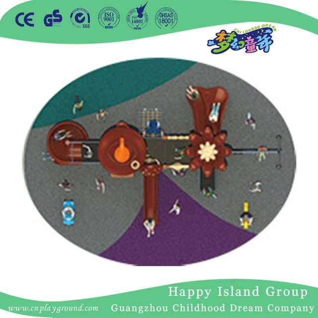Outdoor Small Brown Vegetable Roof Children Slide Playground with Swing Equipment (HG-9502)