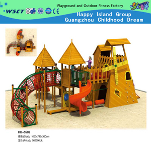 Family Climbing Plastic Slide Wooden House Playground on Promotion (HD-5502)
