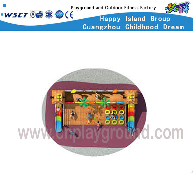 Outdoor Wooden Children Climbing with Slide Equipment Playground (HF-17302)