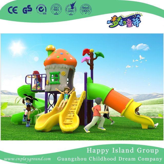 New Outdoor Leaves and Mushroom Roof Children Playground Equipment with Cylindrical Slide (H17-B4)