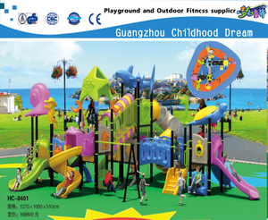 Large Children Animal Sea Breeze Galvanized Steel Playground Set with Plastic Slide Equipment (HC-8401)