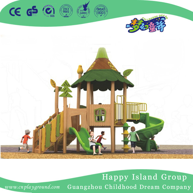 Outdoor Wooden Playhouse Playground With Cylinder Slide (1907401)