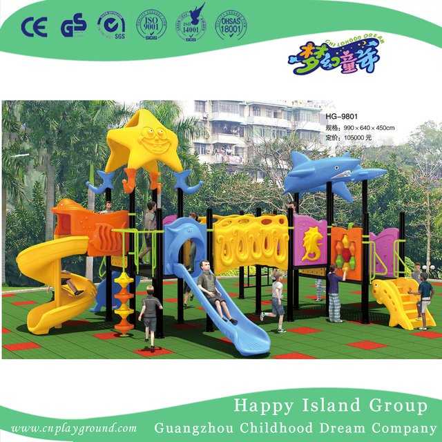 Outdoor Sea Breeze Galvanized Steel Playground Game with Children Double Slide (HG-10103)