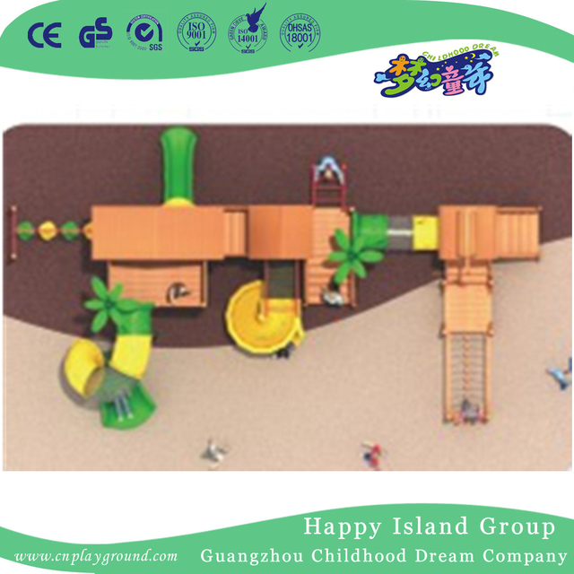 Outdoor Wooden Playhouse Playground Equipment With Cylinder Slide(1908503)